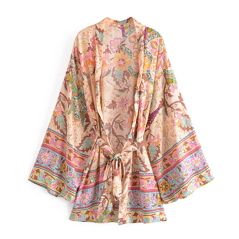 Sweet Vintage Pink Flower Kimono Robe
