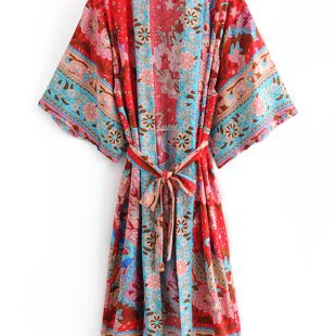 Wild Flower Red Kimono Robe